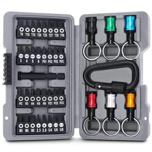Image of Hi-Spec 40pc Multi Screw Driver Bit Set with Quick Release Key Chain Ring Holders and Carabiner Clip, Torx and Tamperproof Security 1/4 Inch Hex Screwdriving Drill Driver Bit Accessories in a Case