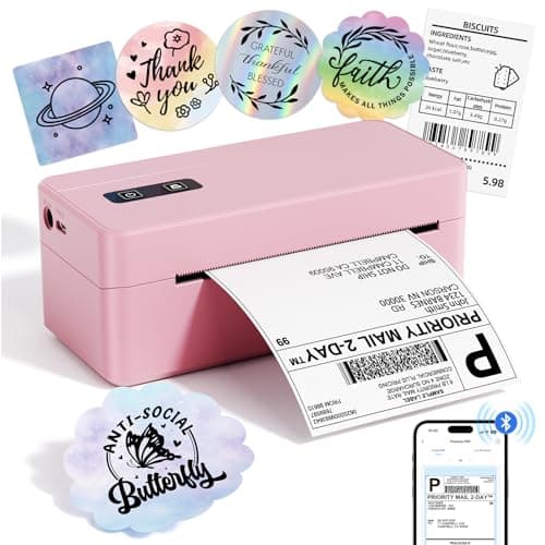 Image of ASprink Bluetooth Postage Label Printer, 4x6 Thermal Shipping Label Printer for Small Business, Compatible with Android, IOS, Windows and Mac, Widely Used for Etsy, Shopify, Royal Mail, Pink