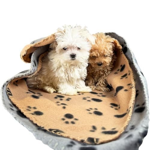 Image of TBK Pets Double-Sided Fleece Pet Blanket, Soft Snuggle Blanket for Dogs and Cats, Machine Washable (2 Grey, Brown, 28x24"/70x60cm)