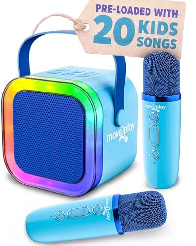 Image of Move2Play, Mini Karaoke Machine for Kids | Includes 20+ Kids Songs | 2 Microphones | Connect with Bluetooth | Birthday Gift | Ages 2, 3, 4, 5+ Year Old | Girls, Boys, & Toddler (Electric Blue)