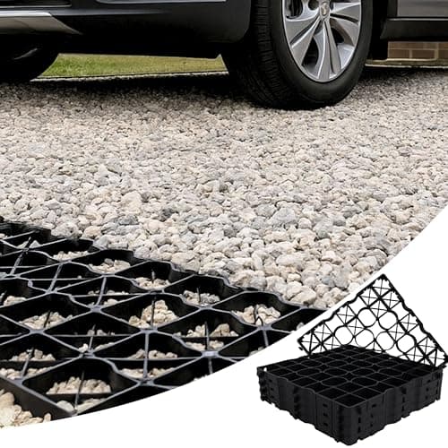 Image of Gravel Grid Set of 16 Pcs 43.04ft² (4m²) - Heavy Duty Low Profile H 1.18" (3cm) Plastic Grid 19.69"x19.69" (50x50cm) - Universal Use for Parking, Driveways or Garden Lawn, Greenhouse or Shed Base