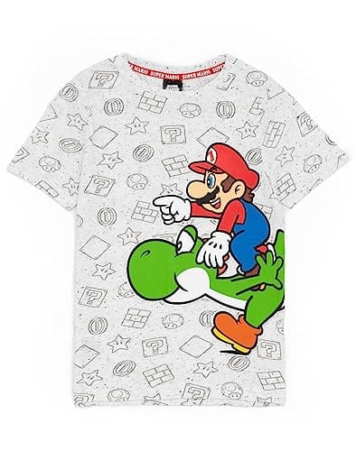 Image of Super Mario Nintendo T-Shirt for Boys | Kids Grey Character Yoshi Top | Gamers Short Sleeve Tee for Birthdays