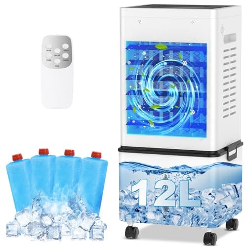 Image of Portable Air Conditioner, 12L Evaporative Air Cooler with Remote, 6 Speeds & 2 Modes, 24H Timer, 45W Energy Saving, Mobile Air Conditioning Unit with Wheels for Home Office Bedroom Kitchen