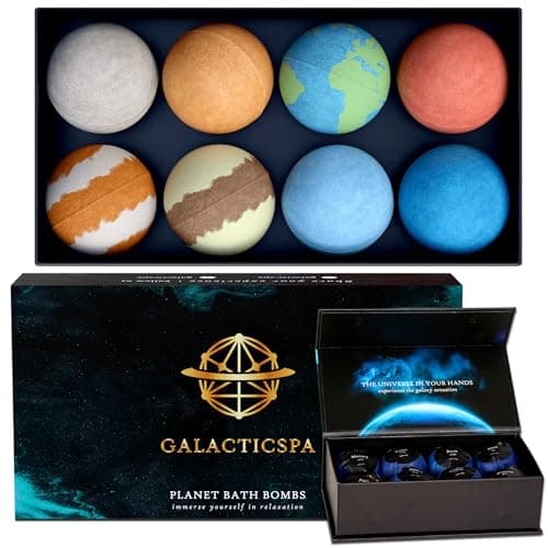 Image of Galacticspa Planet Themed Bath Bombs / 8 x 60g Handmade Luxury Bubble Bath Fizzer Set/Non-Staining, Vegan, Cruelty-Free/Spa Gift for Men, Women and Kids