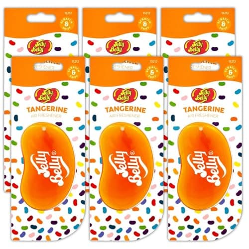Image of Jelly Belly Car Air Freshener, 3D Gel, 30 Day Long Lasting Fragrance, Orange Hanging Novelty Car Scent Accessory - Tangerine 6 Pack