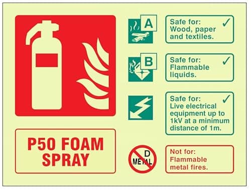 Image of P50 Foam spray extinguisher identification (self adhesive, glow in the dark, safety sign)