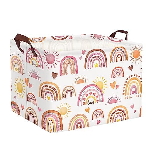 Image of Clastyle Rainbow Baby Laundry Hamper Folding Clothes Kids Storage Basket Waterproof Girls Toy Box for Bedroom,Heart,40x30x30 cm