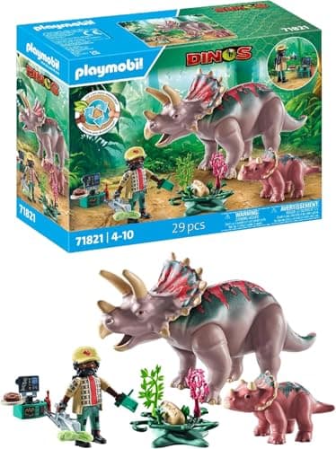 Image of Playmobil | Dinos | Triceratops with Baby | Dino Playset | Animal Figures | Adventure Toy | For Kids Aged 4+ | 71821