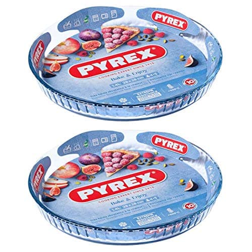 Image of Pyrex Classic Bake & Enjoy Glass Quiche Flan Dish 31cm 1.8 Litre Transparent (Pack of 2)