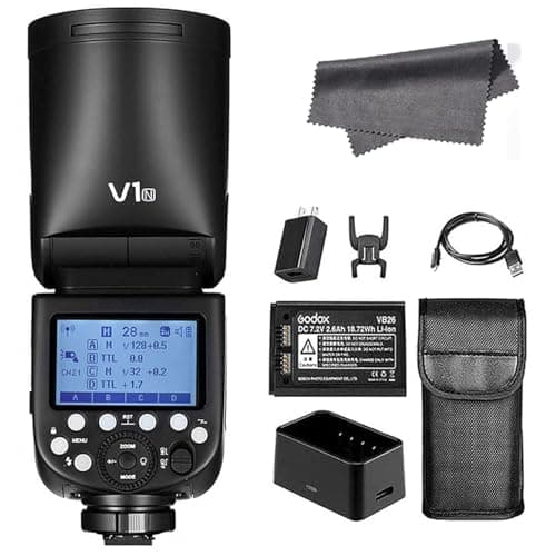 Image of Godox V1-N TTL Round Head Flash for Nikon, 2.4G 1/8000 HSS Speedlite, 480 Full Power Shots,1.5s Recycle Time,2600mAh Li-ion Battery,10 Levels LED Modeling Lamp, Compatible with Nikon Cameras