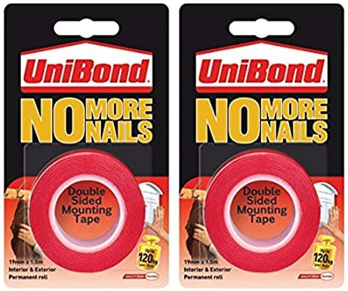 Image of 2 X UniBond No More Nails Permanent Roll - 19 mm x 1.5 m Mounting Tape
