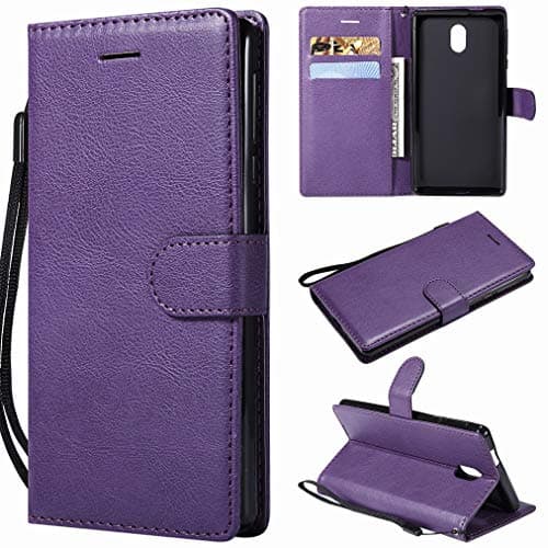 Image of Laybomo Case for Nokia 3 Cover Case PU Leather Wallet Soft TPU Folio Slim Flip Stand View Bumper Magnet Card Slot Protective Holster Case for Nokia 3, Business Series (Purple)
