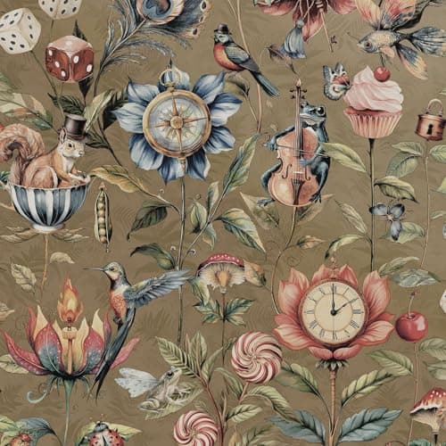 Image of Curious Creatures Eclectic Hand-Drawn Style Animals and Objects Wallpaper Perfect for Restrooms, Feature Walls, Hallways in Gold Holden 13920