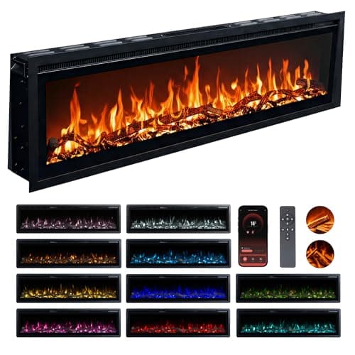 Image of Valine Fires Recessed Electric Freestanding Fireplace UltraSlim Heater 42"/106cm, Wall-Mounted Fireplace for Media Wall, Electric Fire with 15 LED Flame Colours, Wifi/Alexa Remote Control, 900W/1800W