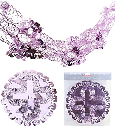Image of Christmas Concepts® 9ft x 1ft Large Round Foil Garland Festive Hanging Decorations – Christmas Trimming (Baby Pink)