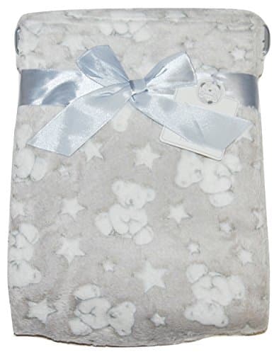 Image of Baby Boy Girl Unisex Soft Fleece Wrap Blanket Pram Cot Crib Moses Basket Grey Star Teddy