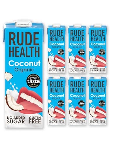 Image of Rude Health 6 x 1 Litre Organic Coconut Dairy-Alt Milk, 100% Natural Organic Drink, Lactose Free, Dairy Free & Gluten-Free, No Added Sugar, Award-Winning, Healthy & Vegan, 100% Recyclable Packaging