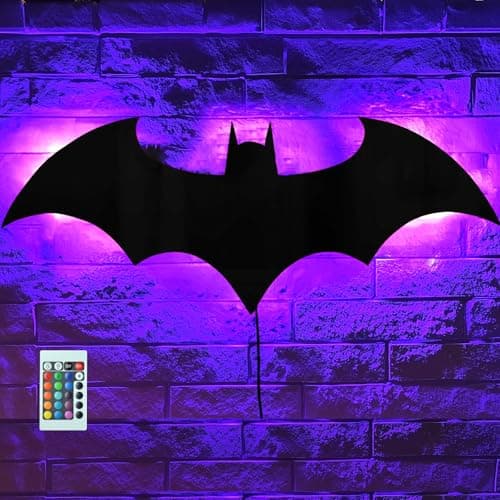 Image of Bat Night Light Superhero LED Signal Cool Lamp with 16 Colors Remote Control Wall Sconce Acrylic Engraved Neon Sign Light Room Wall Decor for Bedroom Party Birthday Xmas Gifts (Mirror Bat)