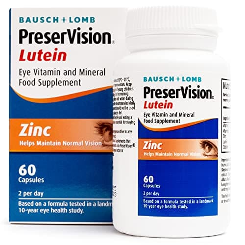 Image of PreserVision Lutein by Bausch + Lomb, Lutein, Zinc, Copper and Vitamin C and E, Eye Vitamin and Mineral Food Supplement, Two Soft Gel Capsules per Day