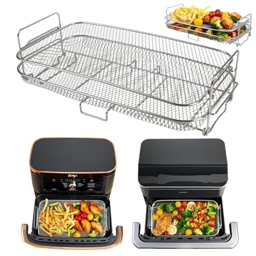 Image of ENSINE Large Air Fryer Rack for Ninja FlexDrawer 10.4L AF500UK, Multi-Layer Air Fryer Accessories Compatible with COSORI Dual Blaze TwinFry 10L, Stainless Steel, Dishwasher Safe