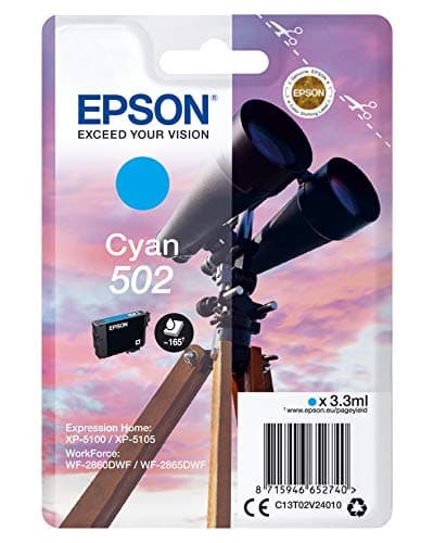Image of Epson Original 502 Ink Binoculars (XP-5100, XP-5105, WF-2860DWF, WF-2865DWF) - Cyan Standard - Normal Packaging