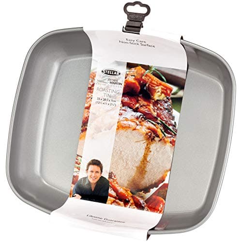 Image of Stellar James Martin Non-Stick Roasting Tray, High Grade Steel, Dishwasher Safe, 33cm x 28 x 7cm - 5 Year Non-Stick Warranty