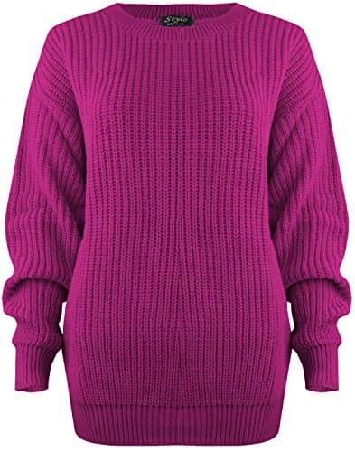 Image of SA Fashions® Oversized New Ladies Womens Chunky Baggy Jumper Knitted Sweater Thick Top S-XL 8-18 (S/M (8-10), Fuchsia)