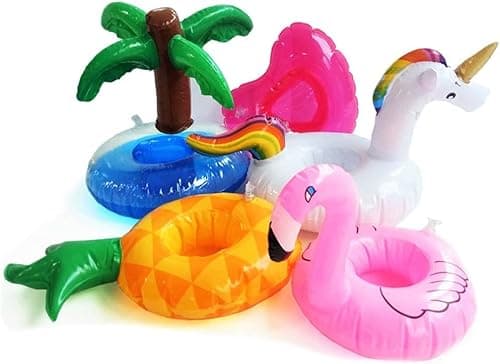 Image of Inflatable Drink Holders, 5pcs Floating Cup Holders for Hot Tub, & Repair Patches, Flamingo Unicorn Drink Holder for Pool Party