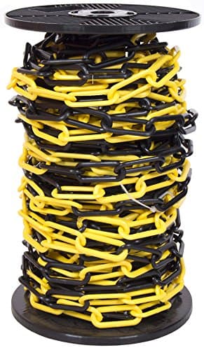 Image of 20mtr Reel Yellow & Black 10mm Plastic Link Chain, Decorative Garden Decking Barrier Health & Safety Fence