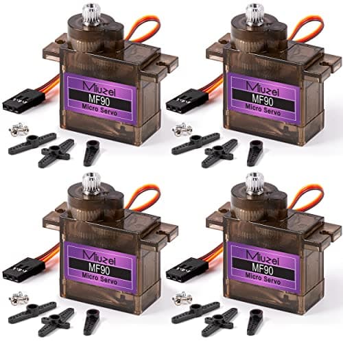Image of Miuzei Micro Servo Metal Gear 90 9G RC Motor Steering for Arduino Set Helicopter, Flight Boat, Car 1/10 1/8 Robot Rigid Wing Helicopter DIY Models with Servo Cable Horn (Pack of 4)
