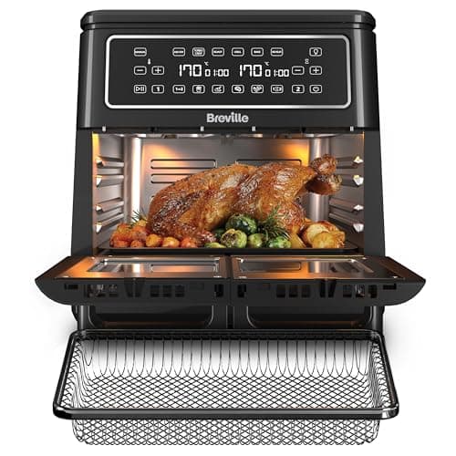 Image of Breville Halo Flexi Air Fryer & Large Mesh Tray | Digital Dual Air Fryer Oven | 11L: Serves 10+ | FryBakeGrillRoast & Reheat | 2400 W | Save £65 a Year on Energy Bills* | Black [VDF138]
