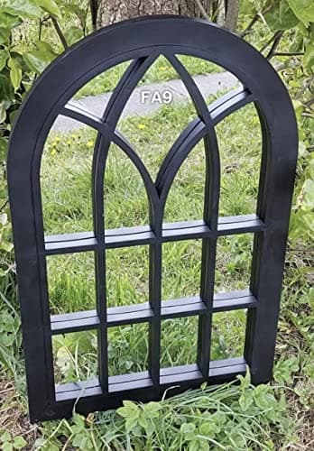 Image of Window FA9 Black Rustic Arch Mirror - Elegant Vintage Style Light Weight Durable Frame Ornament With Plastic Back for Indoor/Outdoor Garden, 51x76cm