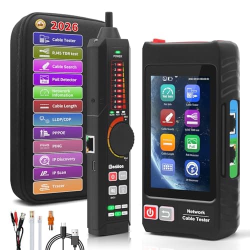 Image of Henkion Multifunction Network Cable Tester 4" IPS Touch Screen UTP Ethernet Cable Tracer, Rechargeable RJ45 Tester Support Network Tools, POE++ Detect,Cable Length,RJ45 TDR Test,NCV,PD Power,FTP