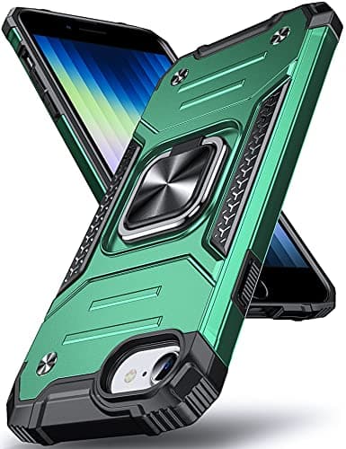 Image of DASFOND Designed for iPhone SE 2022/SE 2020 Case iPhone 8/7/6/6s, Military Grade Shockproof Protective Phone Case Cover with Enhanced Metal Ring Kickstand [Support Magnet Mount], Dark Green