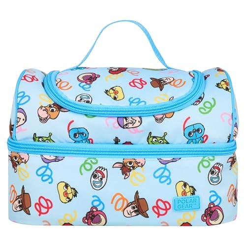 Image of Disney Toy Story Lunch Bag with 2 Compartments, Blue, Toy Story Characters Pattern, 600D Polyester, Insulated,Ideal for School & Work, with Name Tag & Carry Handle