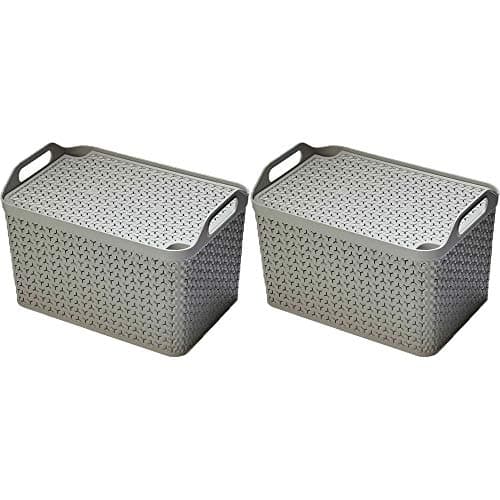 Image of Strata Home & Kitchen Grey Recycled Large Handy Basket With Lid (2 Pack)