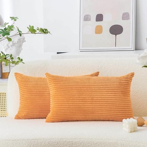 Image of Home Brilliant Burnt Orange Cushion Covers Rectangle, Small Cushion Cover for Indoor Daily Use, Thanksgiving Decorative Cushions for Sofa Couch Living Room, 2Pcs, (30cm x 50cm, Orange)