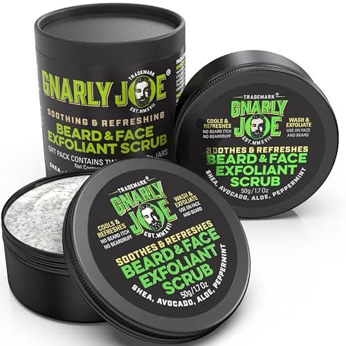 Image of Gnarly Joe Beard Exfoliator Face Scrub for Men - Peppermint Dual Action Wash - 2 x 50g Mens Facial Scrub Gift Pack - Exfoliating Face Wash for Beard Dandruff, Dry Skin & Itch - Made in UK