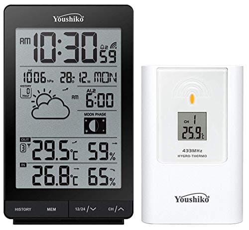 Image of Youshiko Wireless Weather Station, (Official 2025 UK Version/Premium Quality/Clear Display) with Radio Controlled Clock Indoor Outdoor Temperature Thermometer, Humidity Barometric pressure