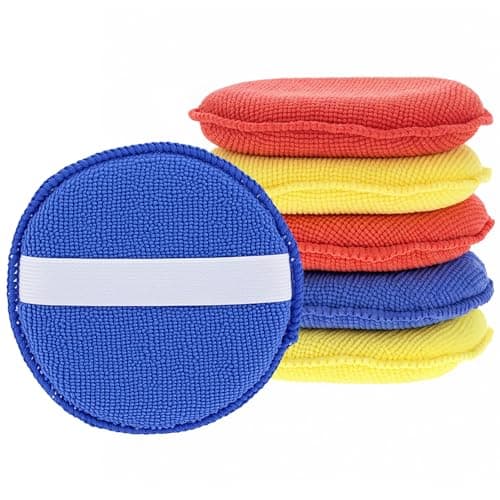 Image of QWORK® Set of 6 Microfiber Car Hand Polishing Sponge 13 * 2CM - Reusable, Washable Wax Applicator Pads for Exterior & Interior Car Care