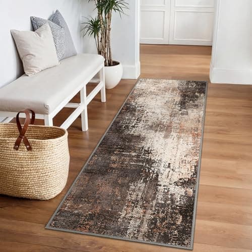 Image of BEIMO Modern Abstract Rugs Living Room, Rugs for Bedroom 80x150cm Machine Non-Slip Washable Rug Earthen Brown Carpet Faux Short Pile Area Rug for Dining Room Kitchen Office