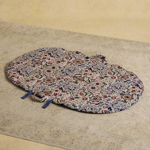 Image of Rosewood x Joules Festival Floral Travel Mat for Dogs – Foldable Portable Pet Mat, Easy-Carry, Washable, Stylish Joules Print Dog Travel Bed for Car, Home and Holidays