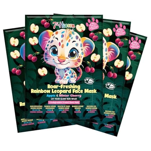Image of 7th Heaven Rainbow Leopard Face Mask Gift Set (4 Kids Face Masks Skincare) Hydrating Face Mask for Sensitive Skin, For Children Age 8+, Cruelty Free - Genuine 7th Heaven Skincare