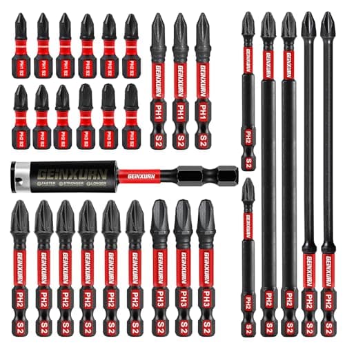 Image of Geinxurn PH2 Phillips Screwdriver Bit Set, 30 Pieces 50 mm #2 Phillips 1/4 inch Hexagonal Shaft S2 Alloy Steel Impact Bit Set with 1PC 60 mm Magnetic Bit Holder
