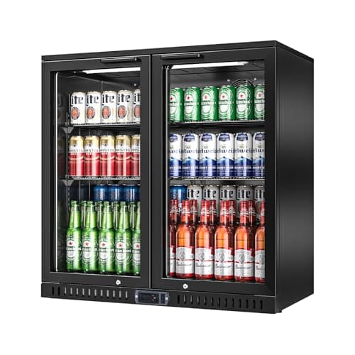 Image of Rockit 220L Back Bar Fridge with Double Glass Door, Commercial Back Bar Drinks Cooler with LED Light for Bar, Home, Shop