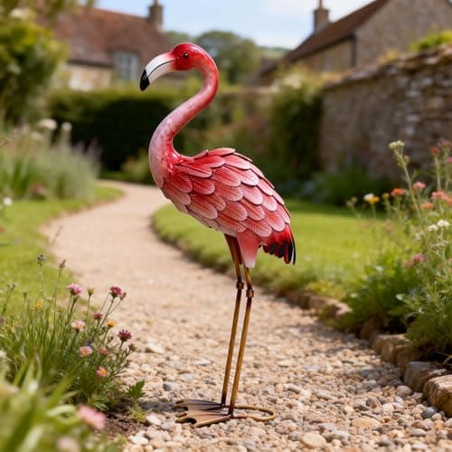 Image of chisheen Metal Flamingo Garden Statue,Pink Flamingo Yard Art Garden Ornament Outdoor Decor,Unique Bird Sculpture for Yard Lawn Patio -Housewarming Gift for Women