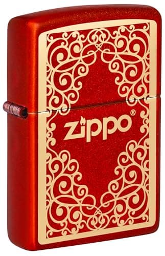 Image of Zippo Windproof Lighter, Ornamental Design – Metallic Red, Laser Engraving – Refillable, Reusable, Windproof Design – Comes in Gift Box – Made in USA
