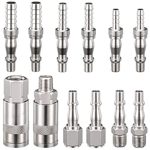 Image of Spurtar 12 pcs Air Line Connectors, 1/4" BSP Air Compressor Fittings with Male Female Thread, Airline Fittings with Hose Barb for 6, 8 & 10mm Hose