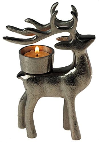Image of Minster 1949 Silver Standing Christmas Reindeer Tea Light Candle Holder Ornament