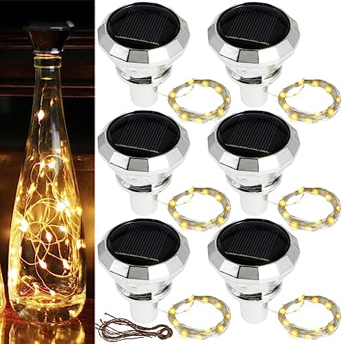 Image of GWCYMYD 6Pack Solar Wine Bottle Lights, IP65 Waterproof Solar Bottle Lights with 2M 20 Led Copper Wire, Decorative Lamp for Parties Festival (Warm Light)